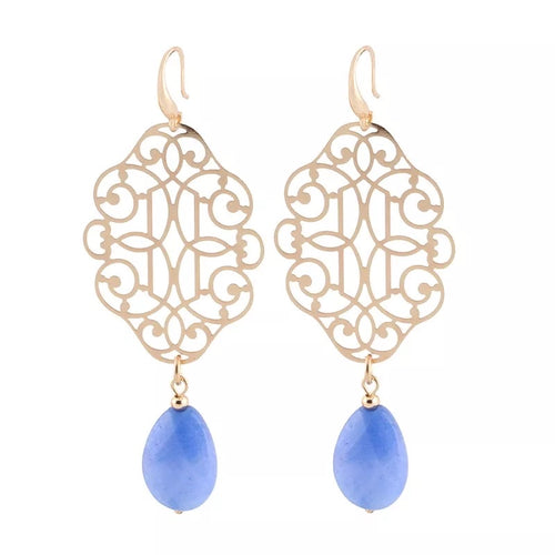 Grandes Boucles d'oreilles dorées et pierres bleues